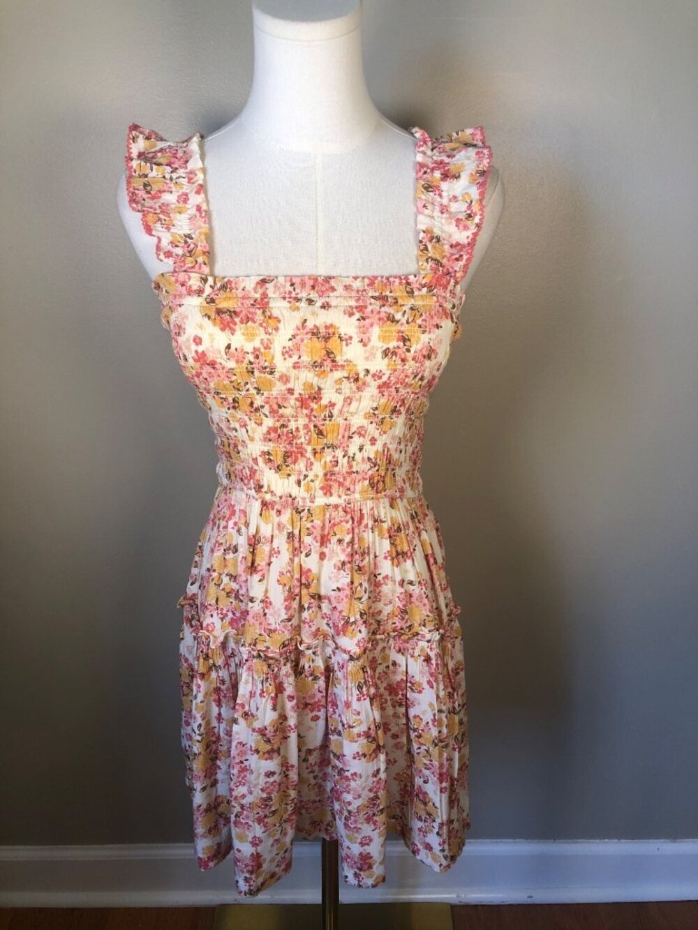 Aerie Floral Smocked Bodice Summer Dress Boho Beachy Festival Size SP